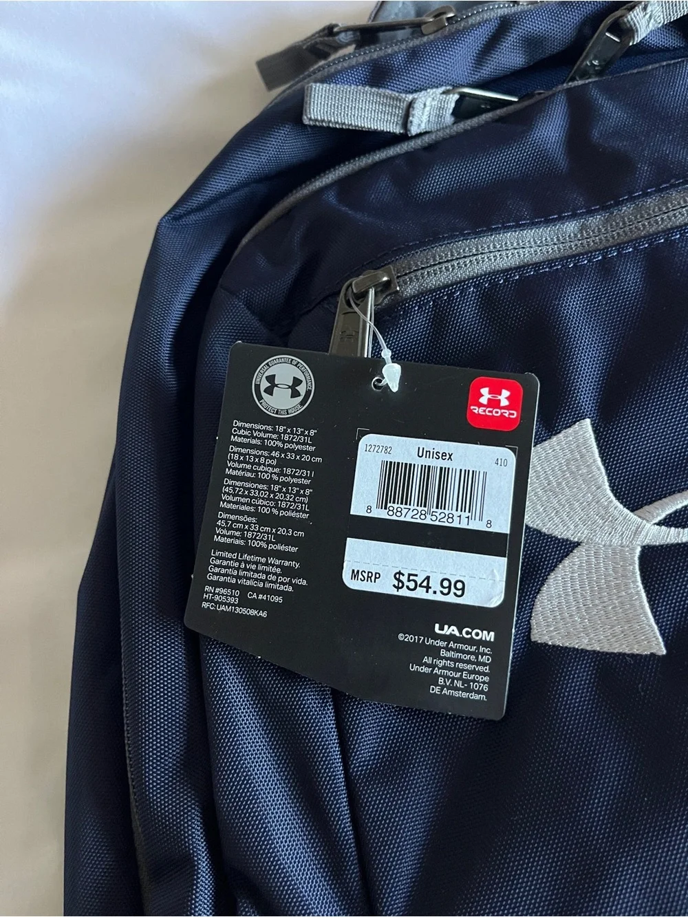 Under Armour UA Team Hustle Storm Backpack Navy Blue Unisex Laptop School Bag